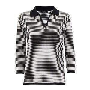 Aspesi Striped Buttonless Polo Shirt Medium Black White 3/4 Sleeve Minimalist